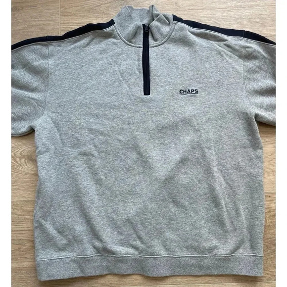 Chaps Men’s Quarter Zip Pullover Sweatshirt Gray Blue XXL - Picture 3 of 9